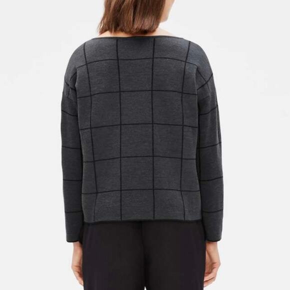 Eileen Fisher Fine Merino Box-Top Sweater Window Pane Sustainable Wool Petite - Picture 2 of 11